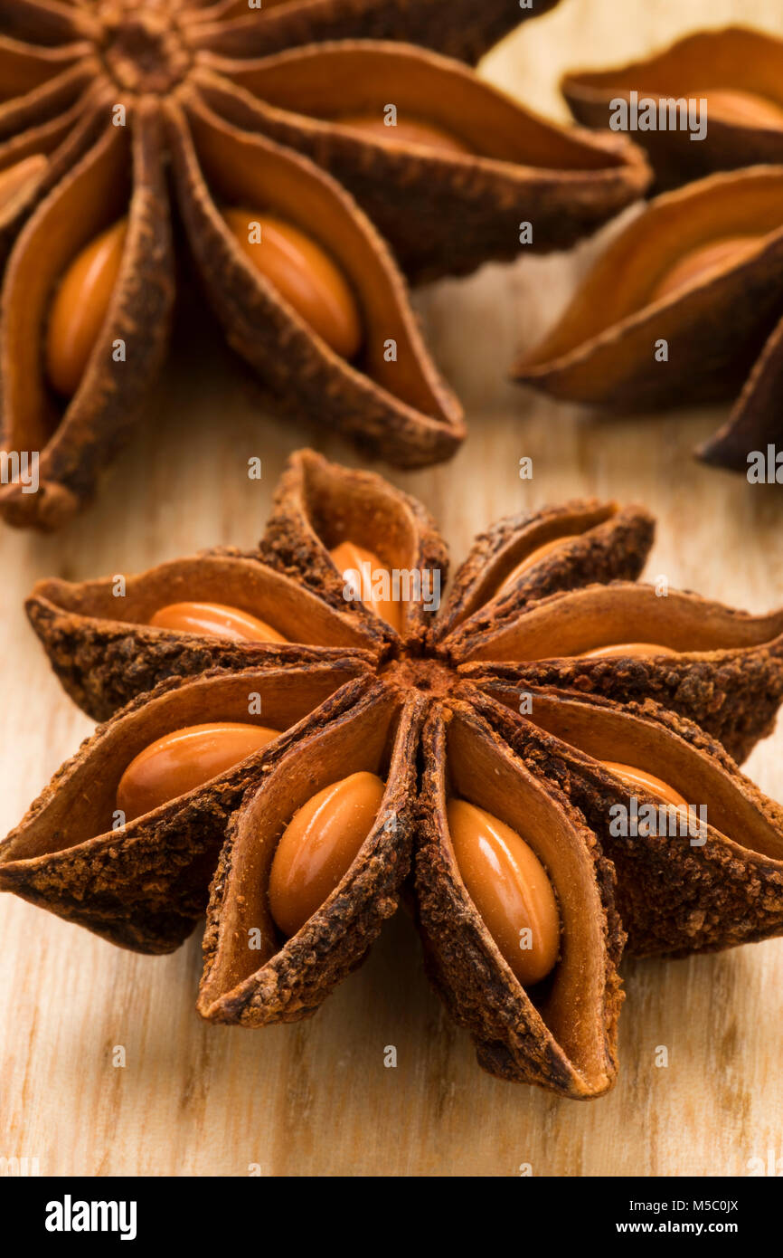 Star anise with seeds close up Stock Photo Alamy