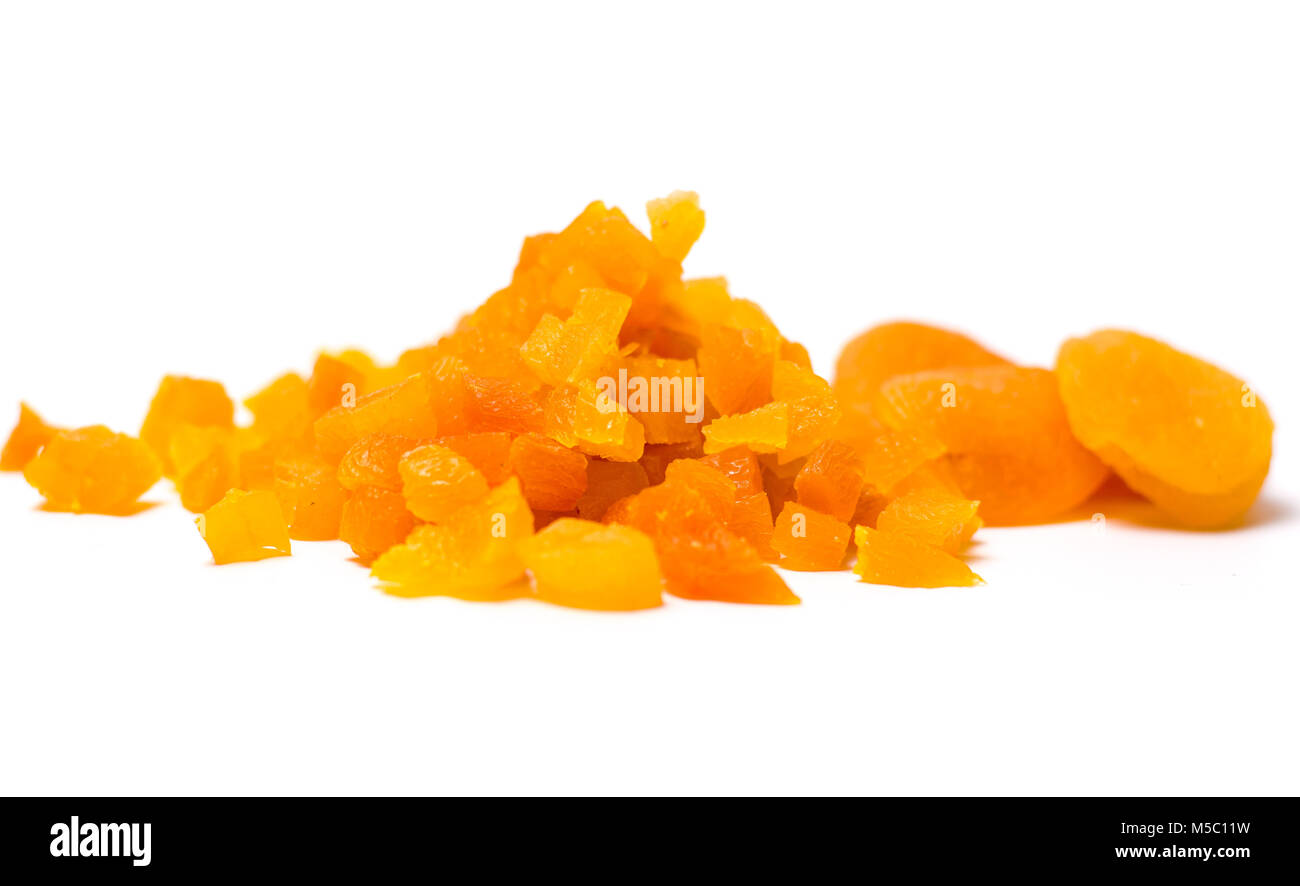 Sliced dried apricot fruit isolated on white Stock Photo Alamy