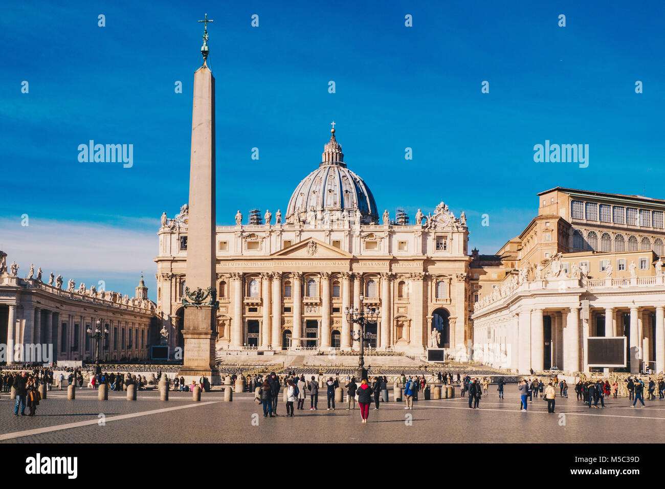 St. Peter's square and Saint Peter's Basilica in the Vatican City in Rome, Italy Stock Photo
