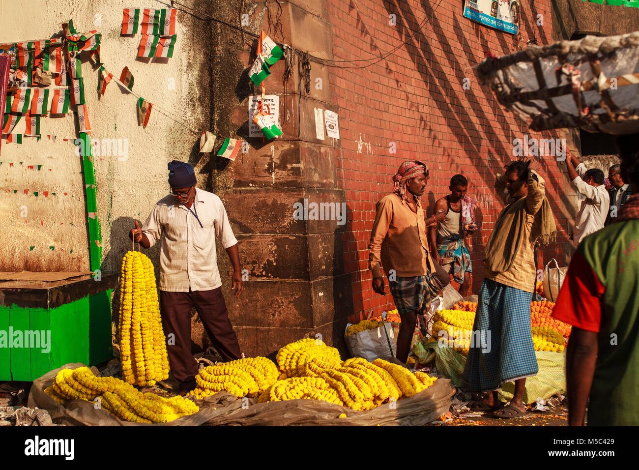 Flower selling market in Mullikght of Kolkata,West Bengal,India where