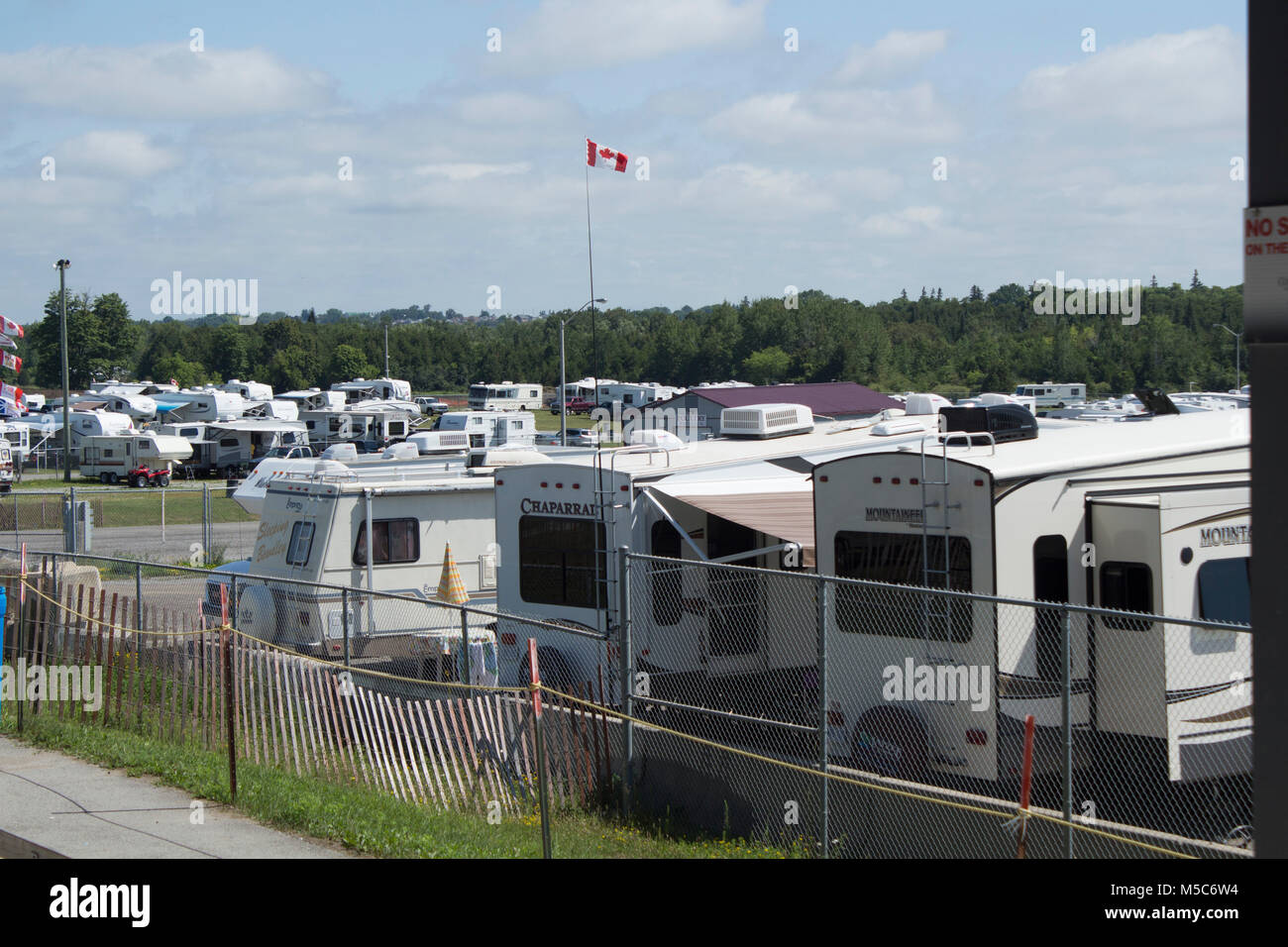 Camper trailers parked on fairgrounds in Lindsday Ontario Canada Stock Photo