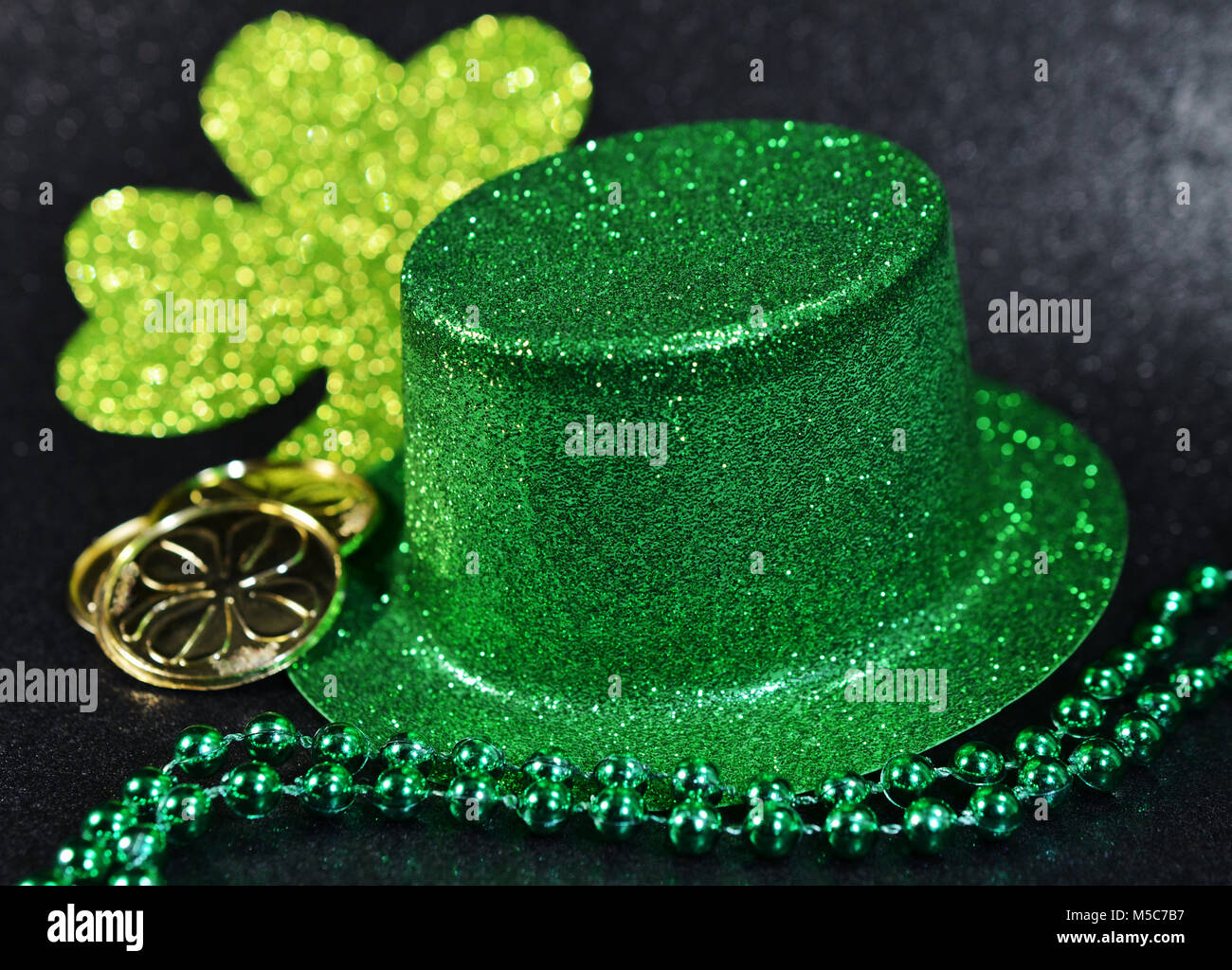 St Patricks Day Irish Green Top Hat, Green Clover, Gold Coins and green ...