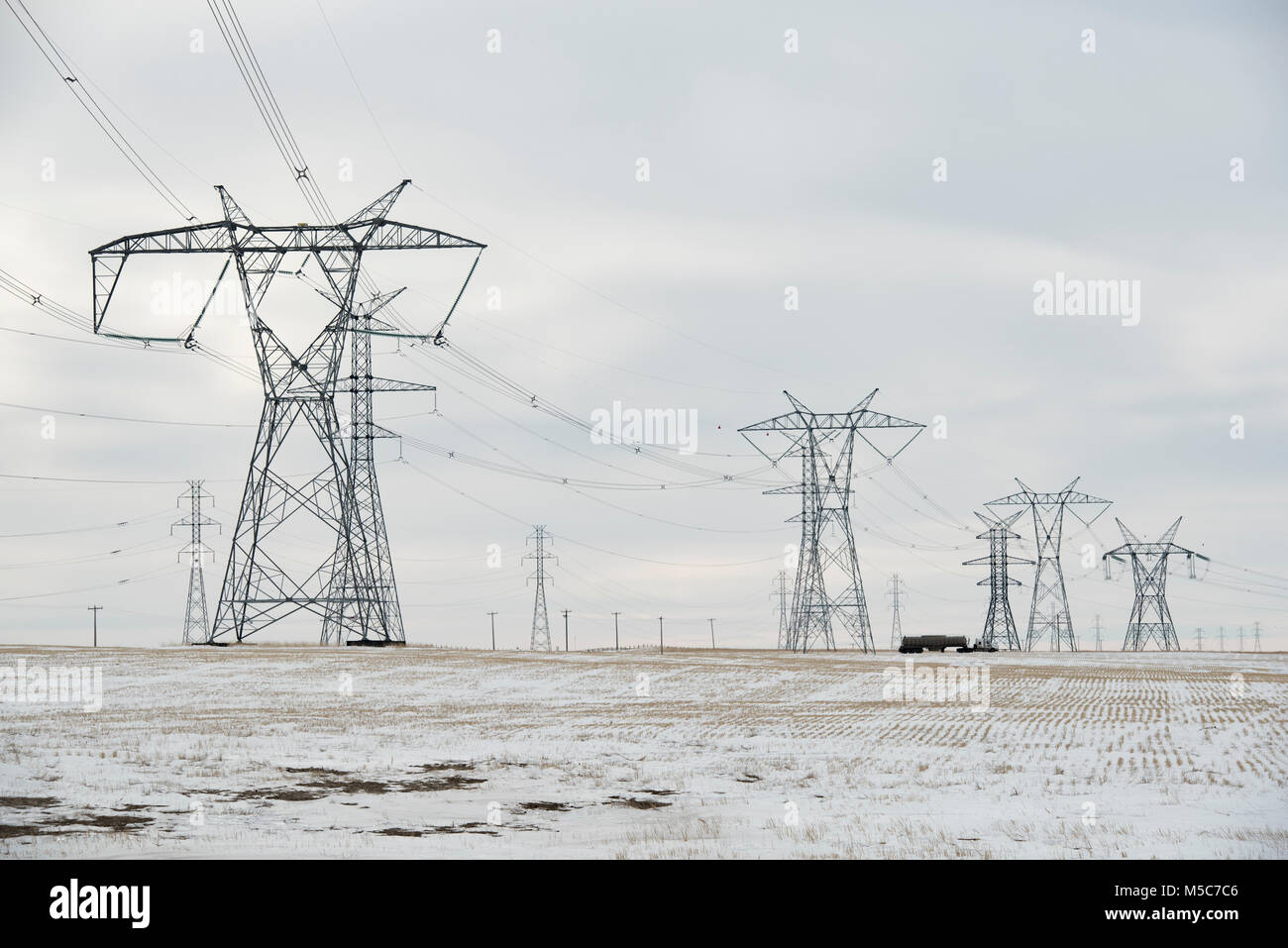 Electric Transmission Lines Wooden Poles Stock Photos & Electric