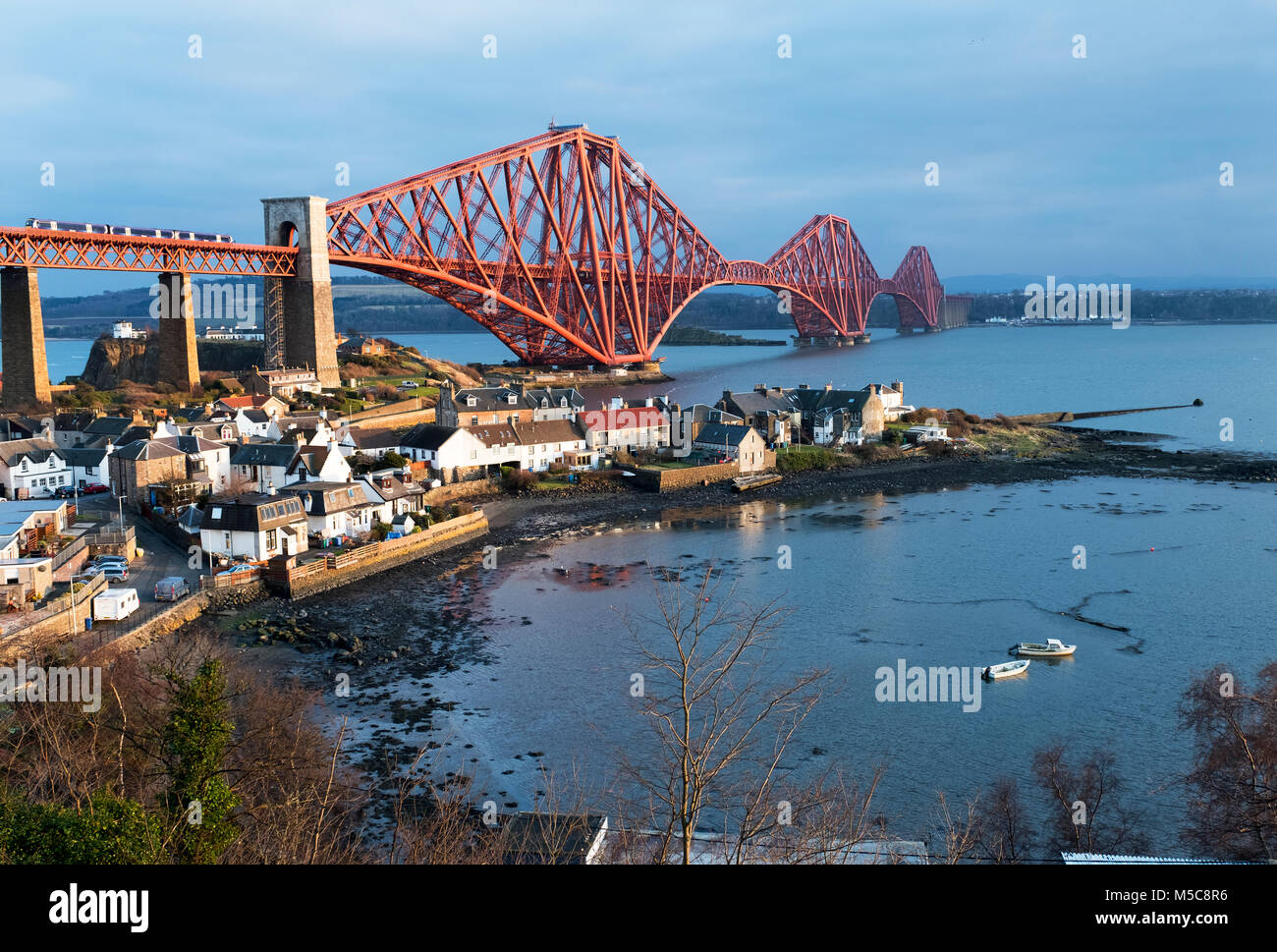 The Forth Rail bridge viewed from North Queensferry spans the Firth of Forth between North and South Queensferry, Scotland Stock Photo