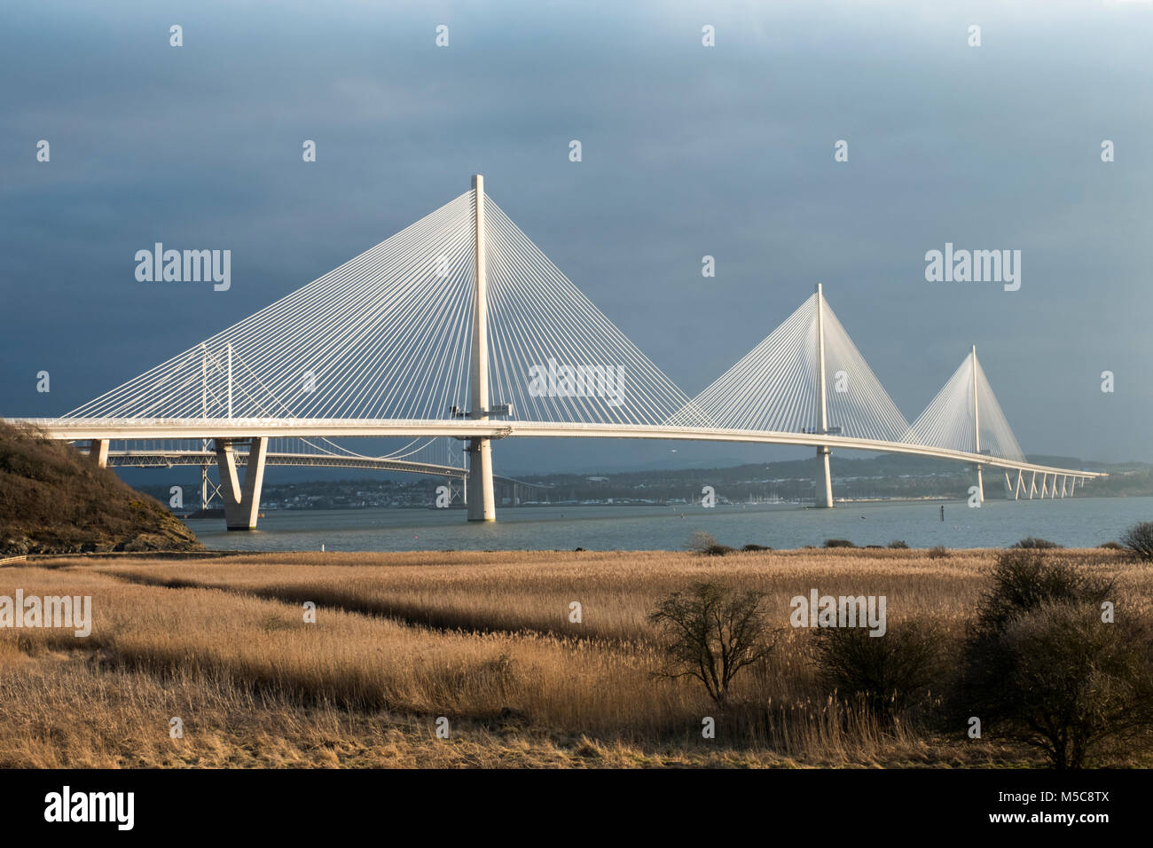 A view from Rosyth of the Queensferry Crossing road bridge which was opened by the Queen in September 2017 Stock Photo