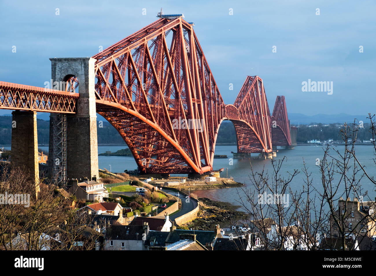 The Forth Rail bridge viewed from North Queensferry spans the Firth of Forth between North and South Queensferry, Scotland Stock Photo