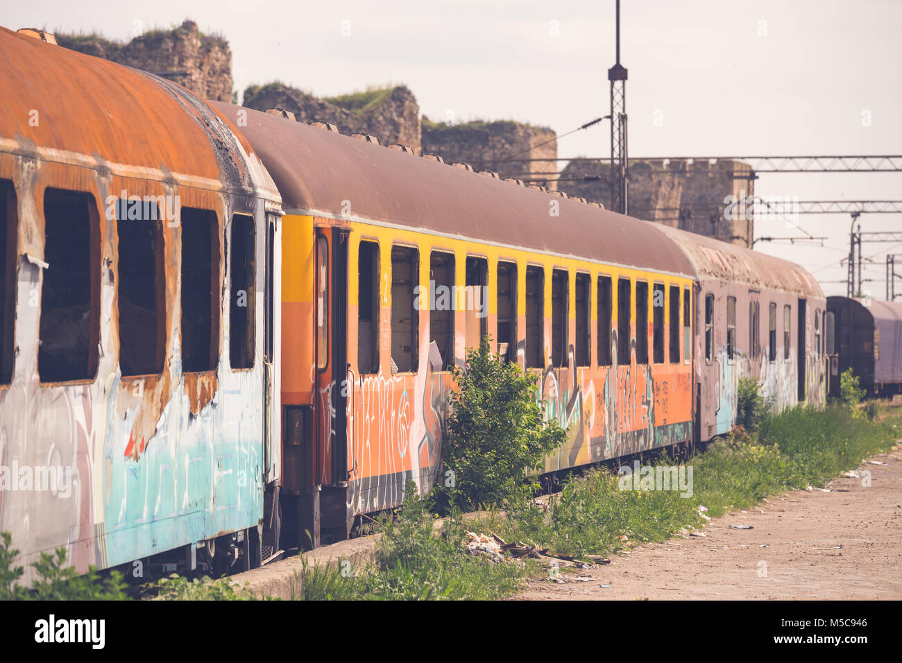 Old and rusted wagon trains Stock Photo - Alamy