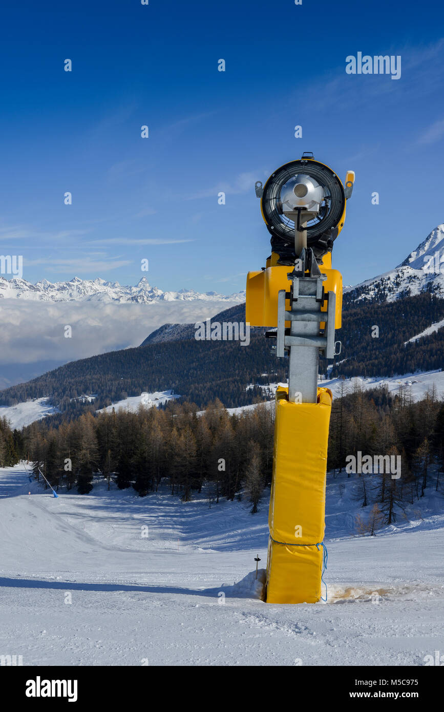 Snow gun makes snow stock image. Image of mountain, snow - 104121211