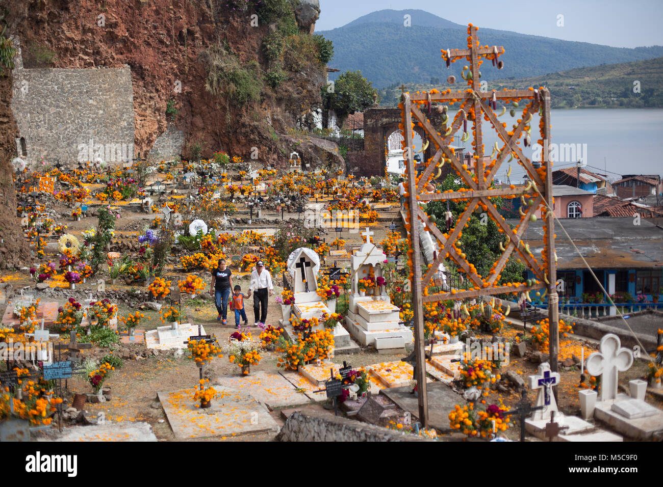 Decorated graves on Janitzio Island during Dia de los Muertos (Day of the Dead) celebrations in