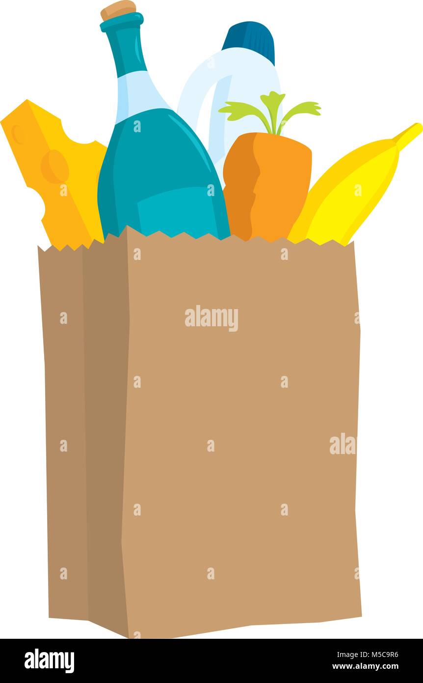 Cartoon illustration of paper bag with groceries and products Stock Vector  Image & Art - Alamy
