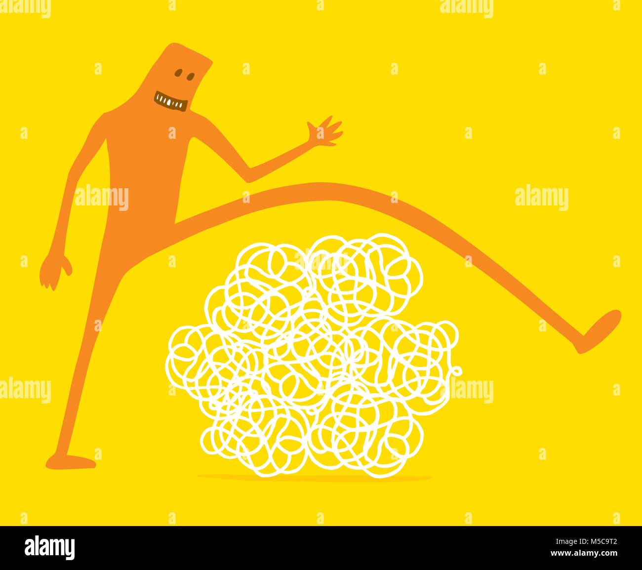 Cartoon illustration of funny doodle character avoiding trouble or mess