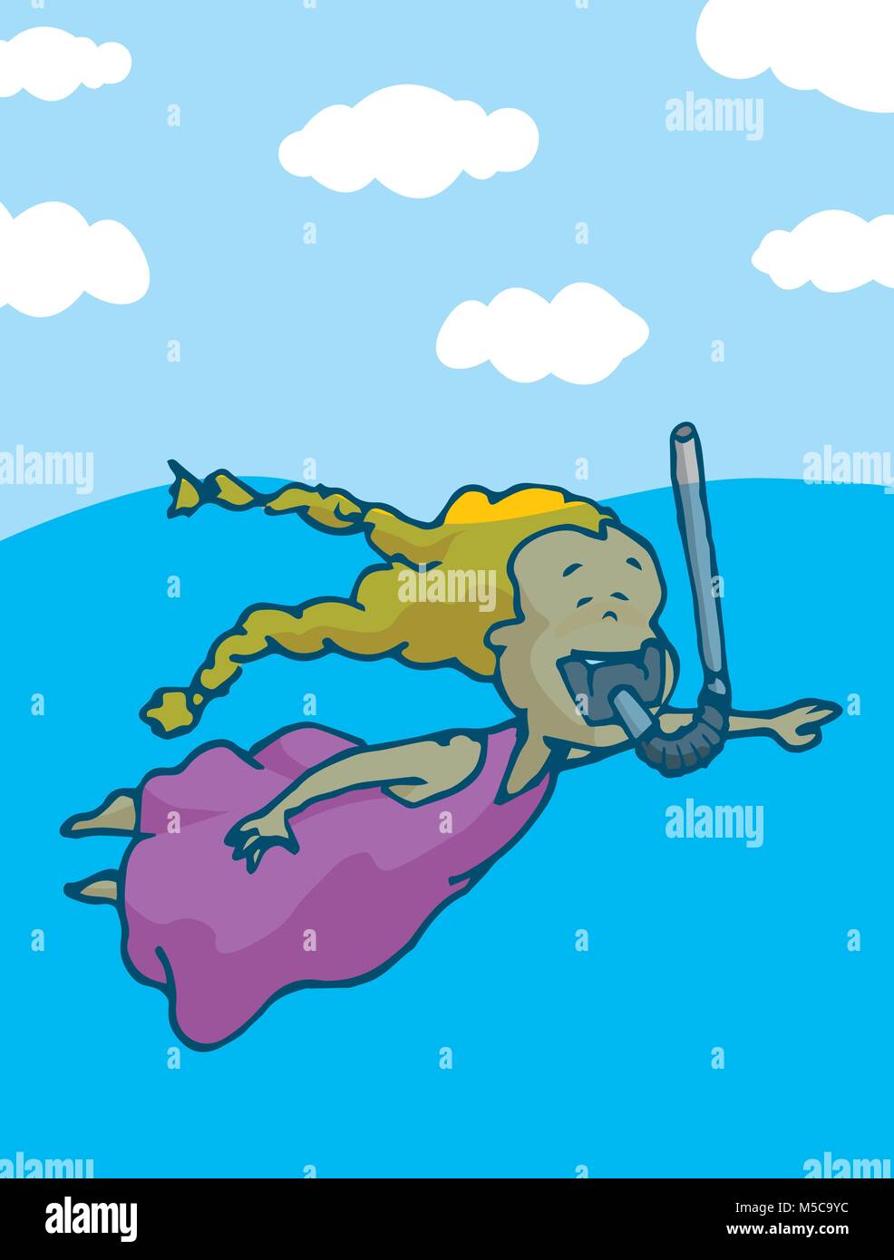 Cartoon illustration of cute girl using a snorkel Stock Vector Image