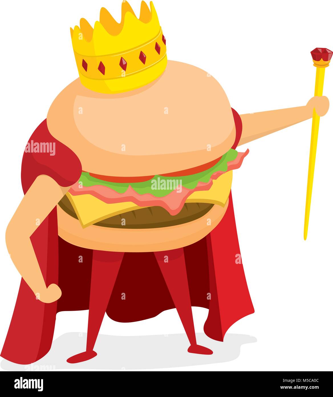 Cartoon illustration of hamburger or fast food king wearing a crown