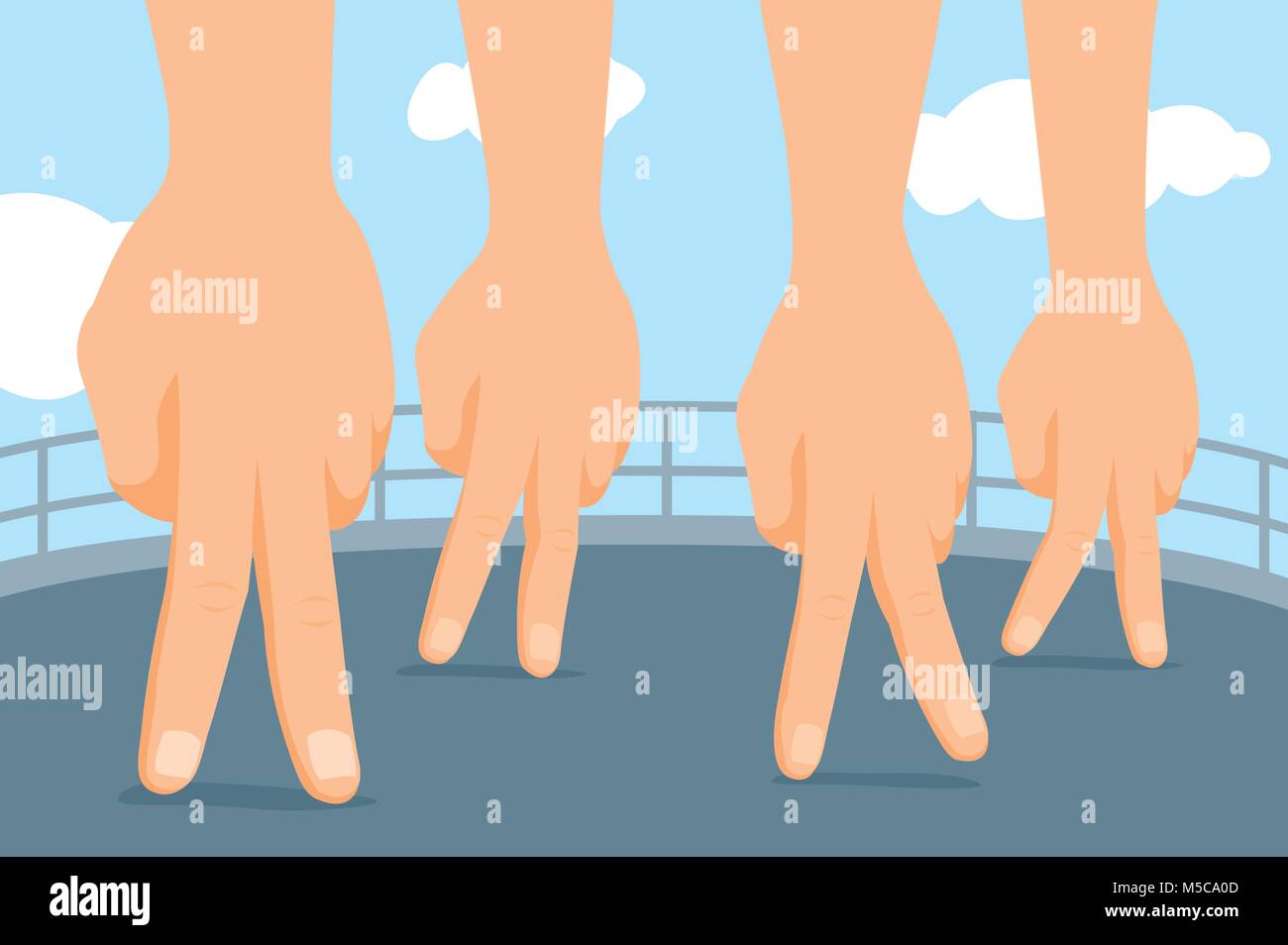 Funny cartoon illustration of team effort all hands on deck stock