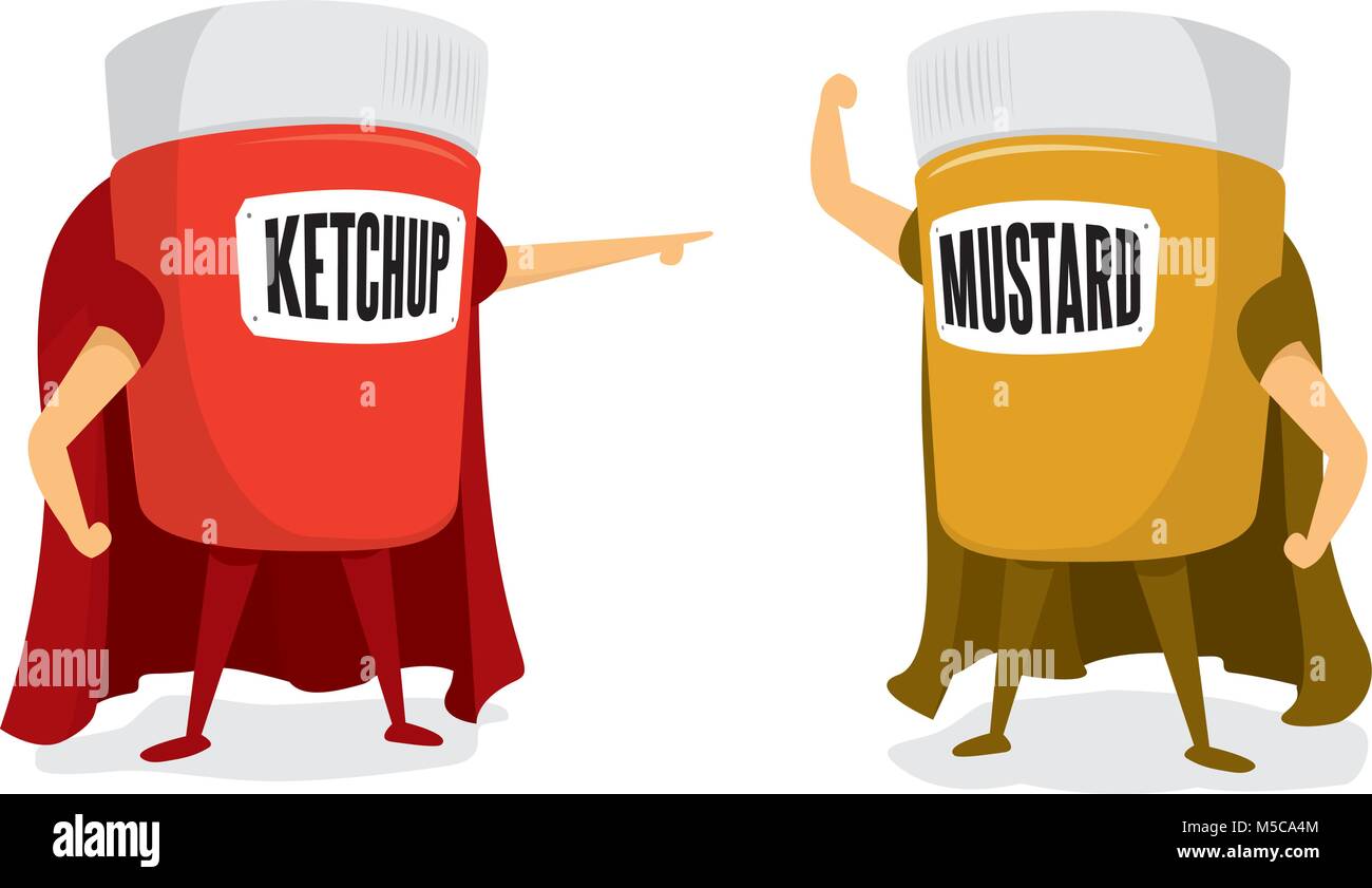 Cartoon illustration of mustard and ketchup battle Stock Vector Image