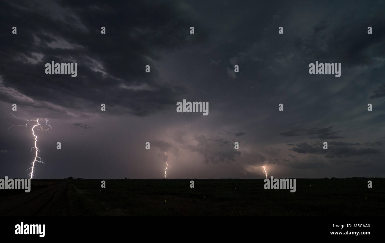 Lightning Storm near Pratt, Kansas, 17 June 2017 Stock Photo