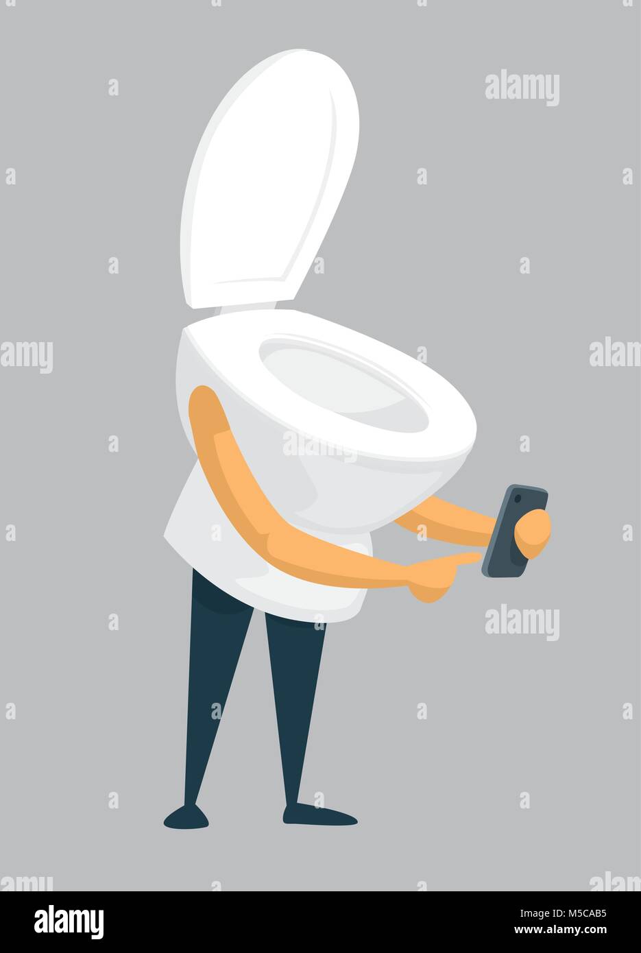 Cartoon illustration of toilet using a mobile phone Stock Vector