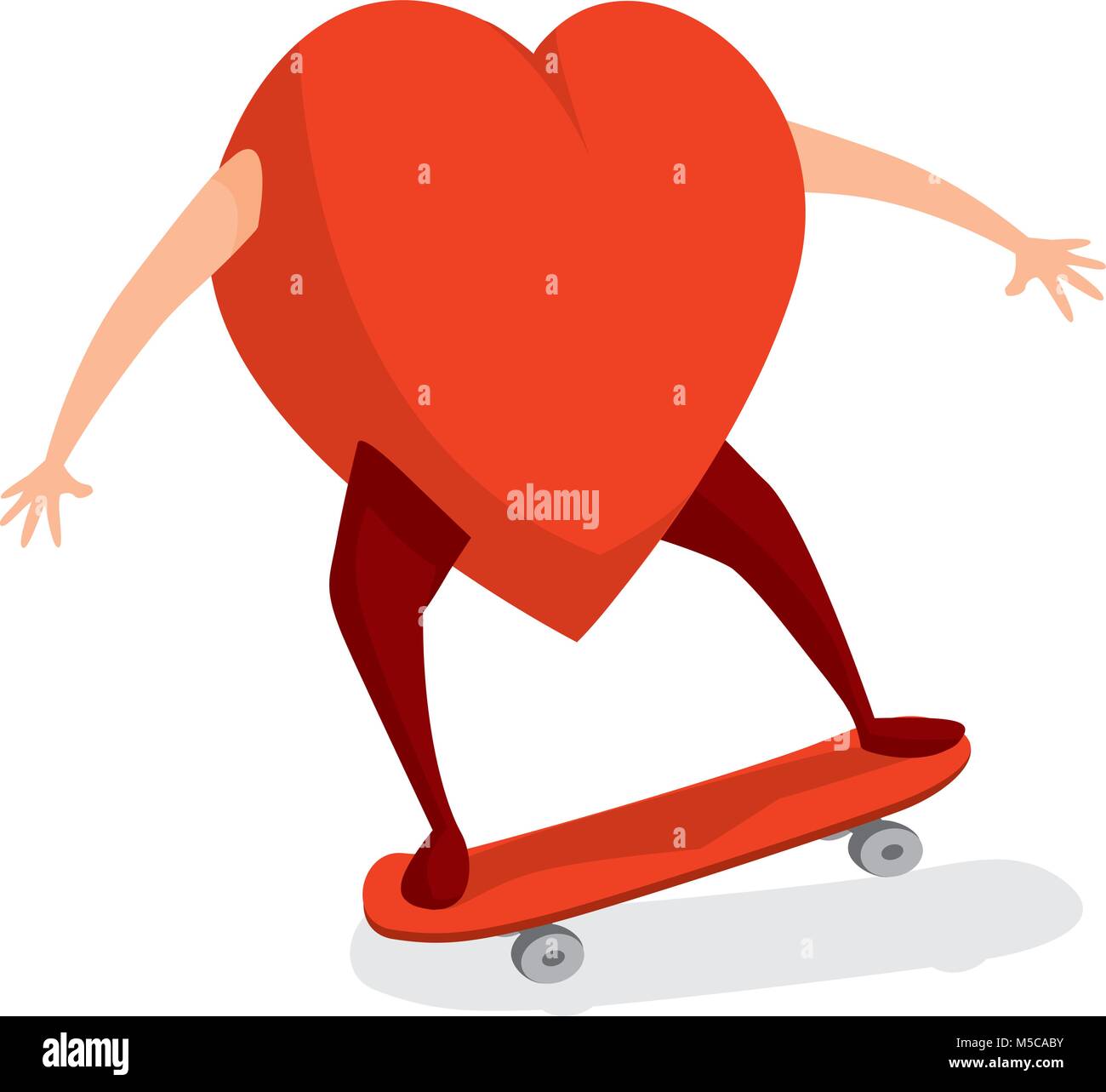 Cartoon illustration of human heart rolling on skateboard Stock Vector