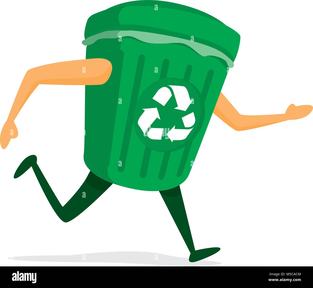 Cartoon illustration of recycling bin on the run Stock Vector