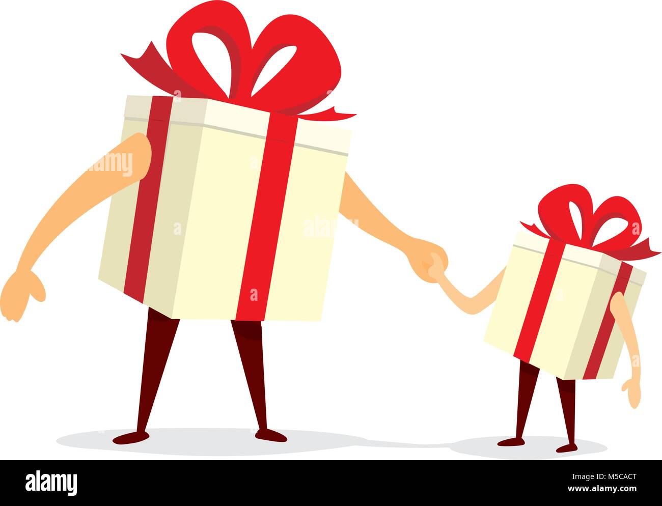 Cartoon illustration of father gift holding hands with son Stock Vector