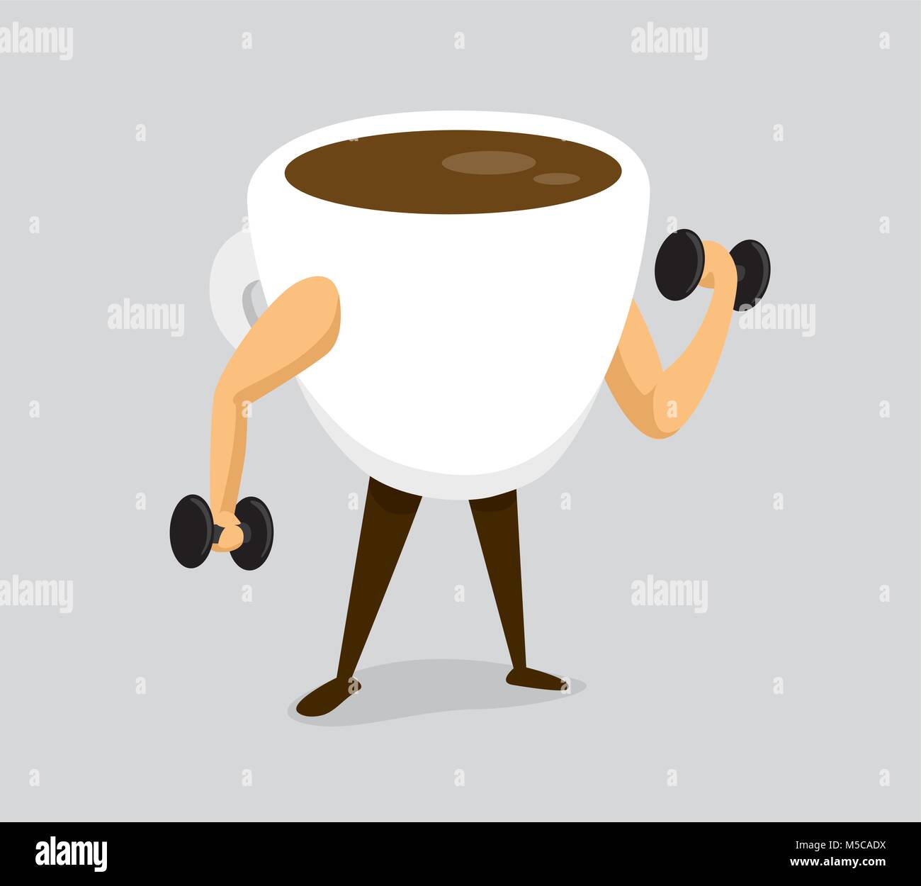 Cartoon illustration of strong coffee working out Stock Vector