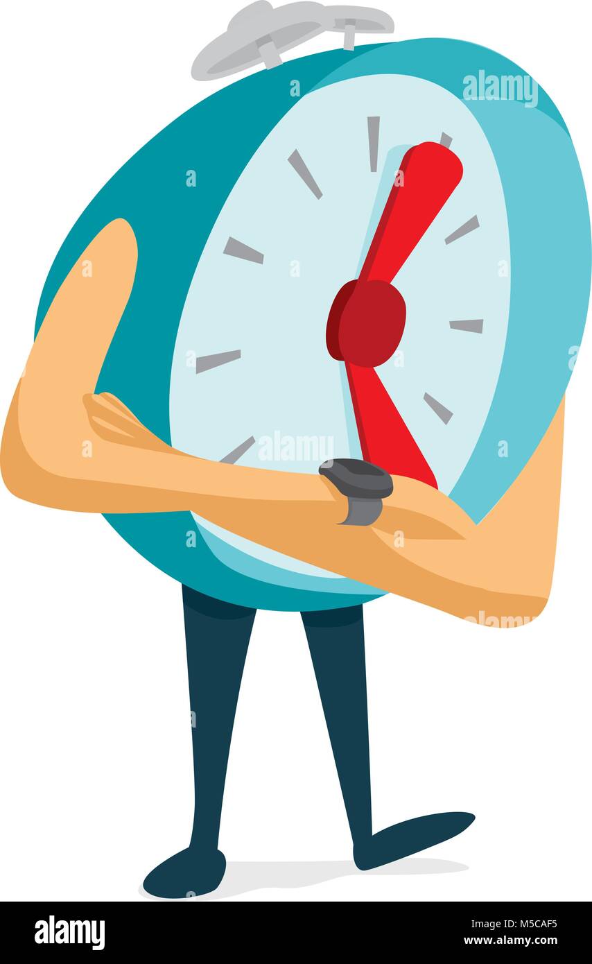 Cartoon illustration of nervous alarm clock checking time Stock Vector