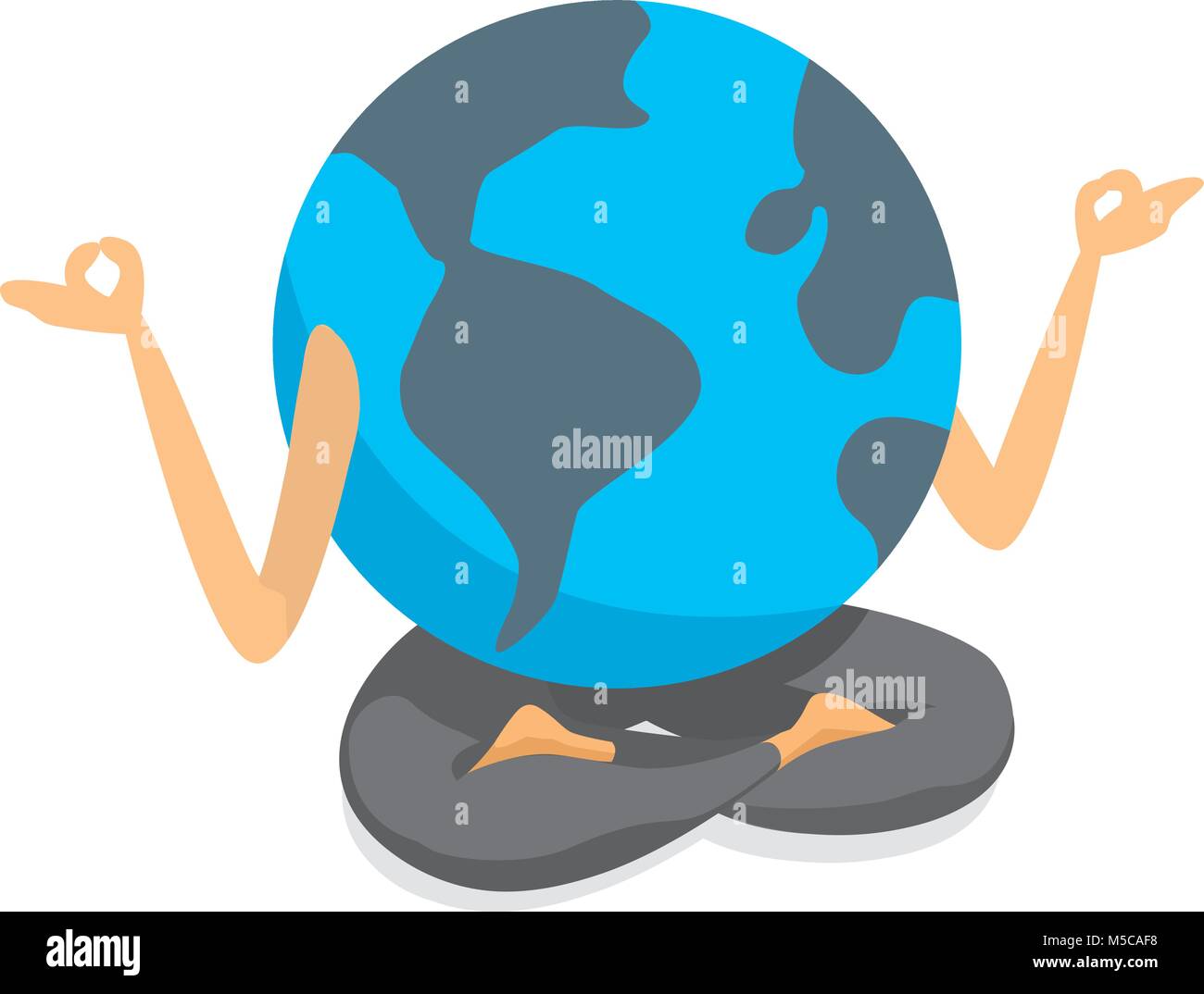 Cartoon illlustration of planet earth practising yoga in lotus position Stock Vector
