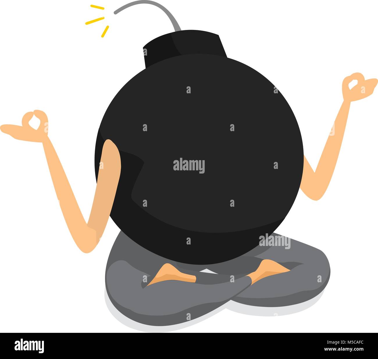 Cartoon illustration of stressed out bomb practising yoga Stock Vector