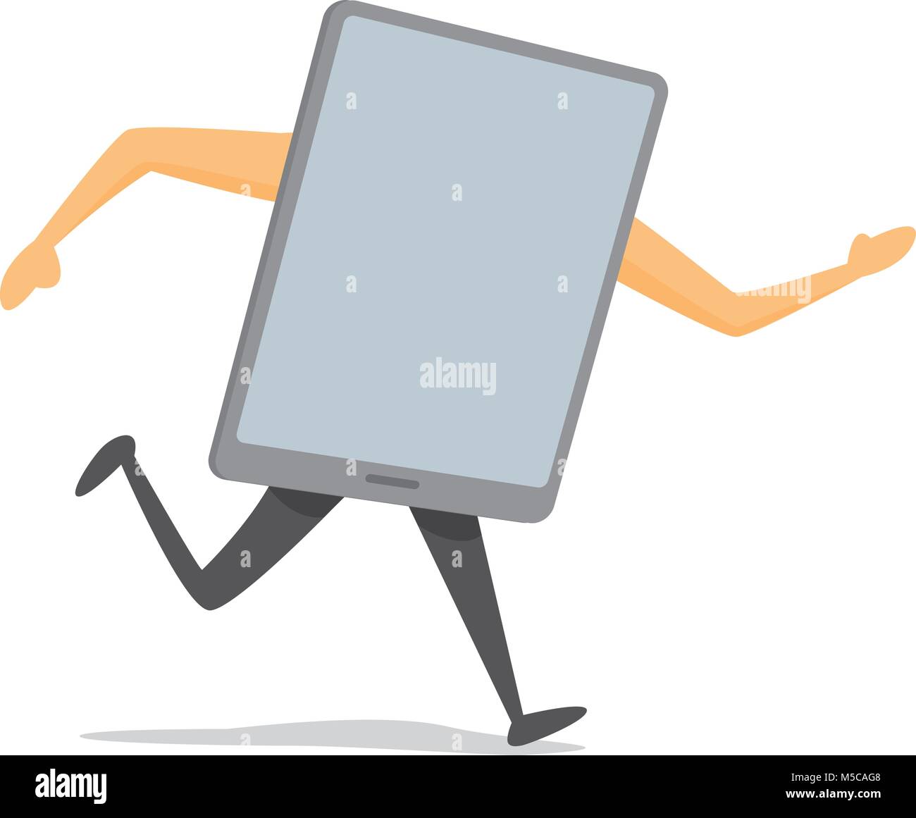 Cartoon illustration of tablet on the run Stock Vector