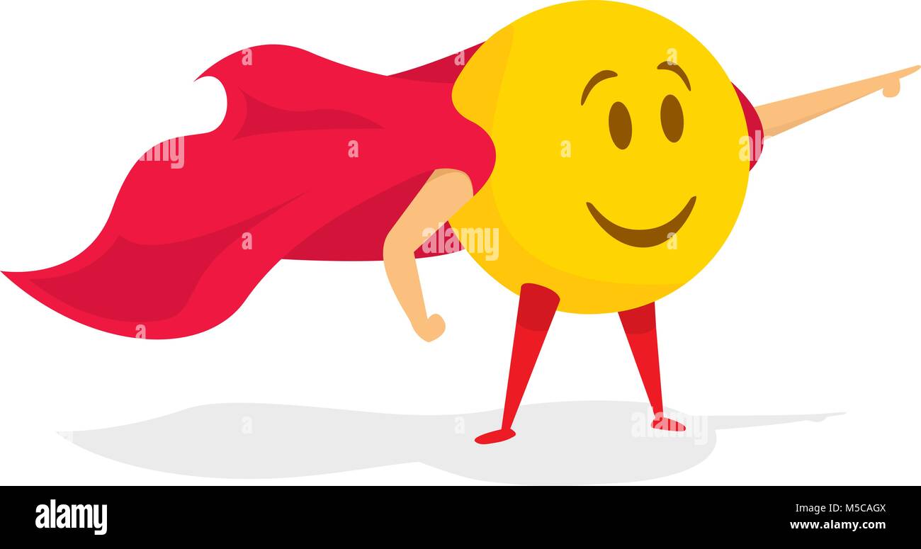 Cartoon illustration of funny smile emoji saving the day Stock Vector