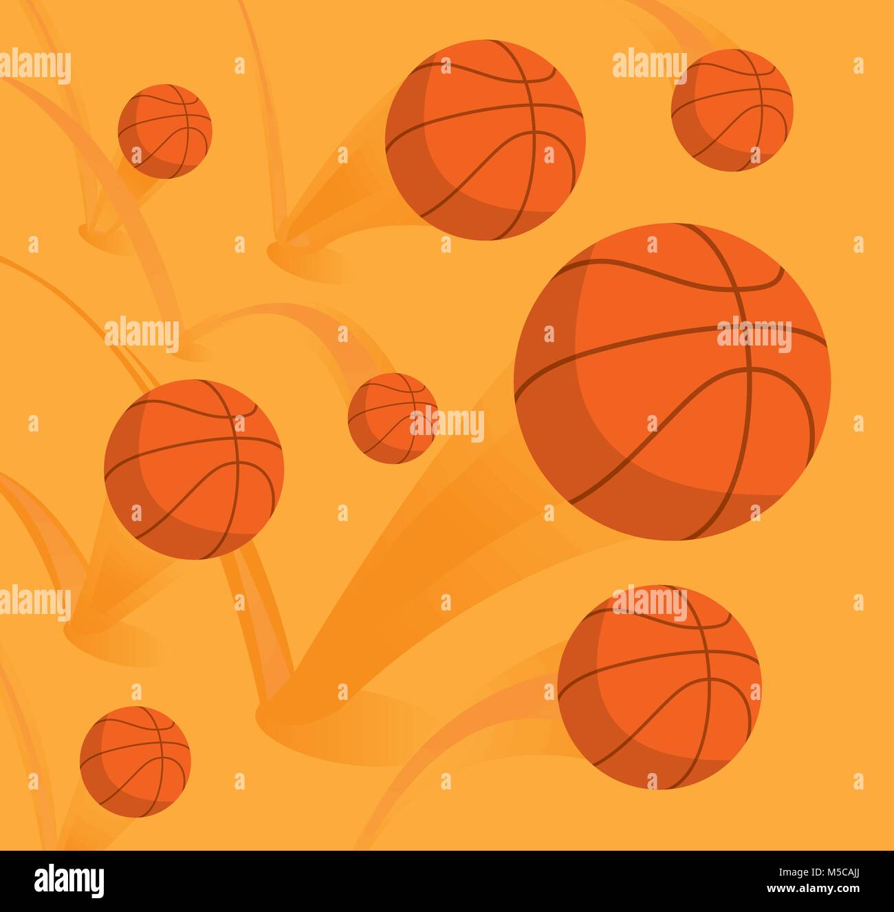 Cartoon illustration of many basket balls bouncing Stock Vector
