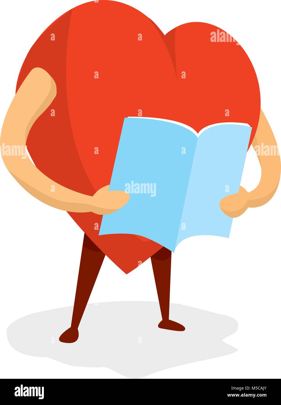 Cartoon illustration of red heart reading a book or learning Stock
