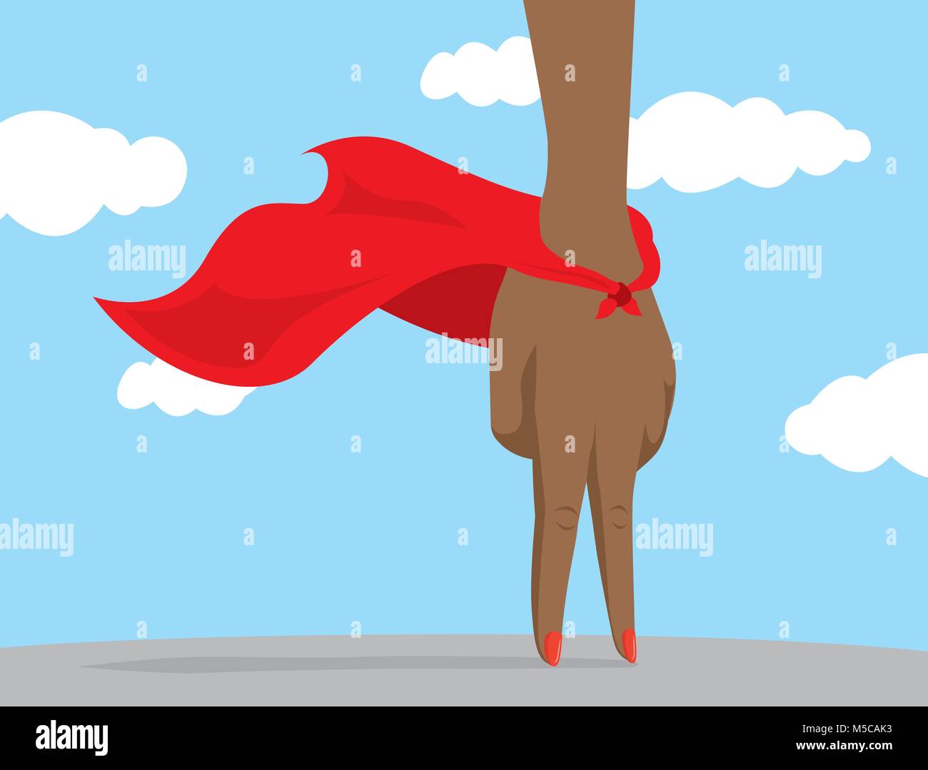 Cartoon illustration of african american woman hand super hero with cape Stock Vector