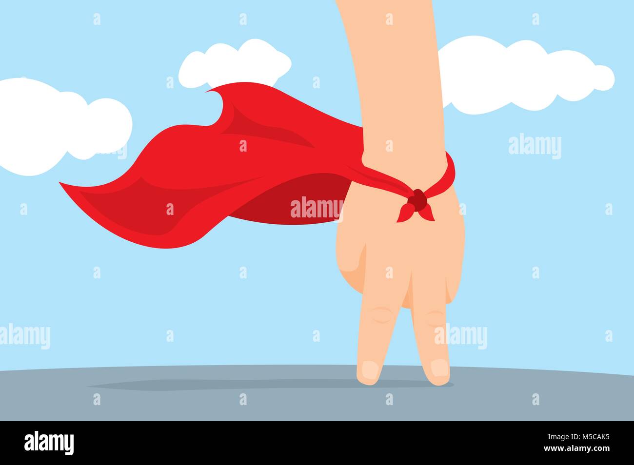 Cartoon illustration of playful hand super hero with cape Stock Vector