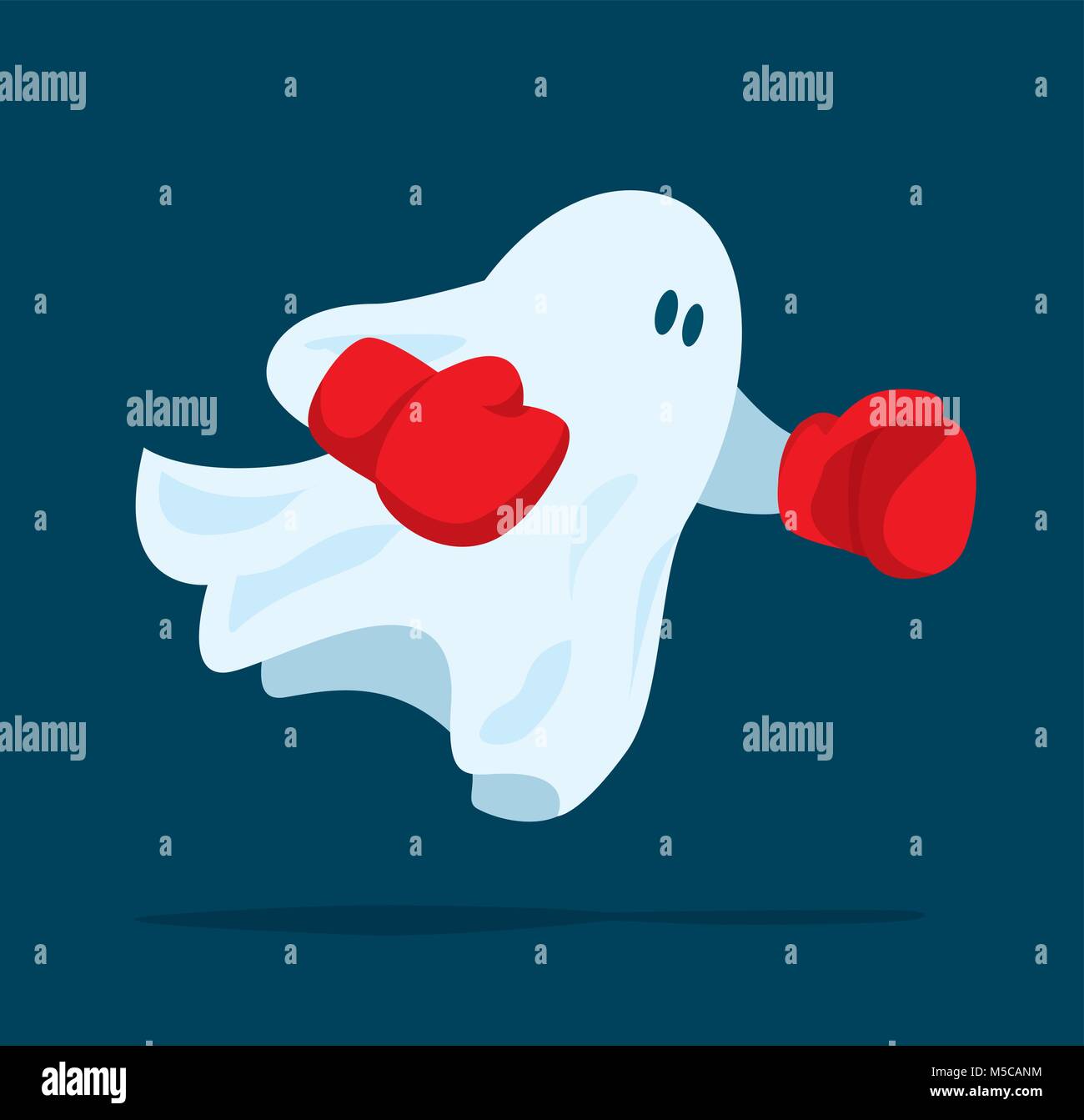 Cartoon illustration of ghost with boxing gloves ready to fight Stock Vector
