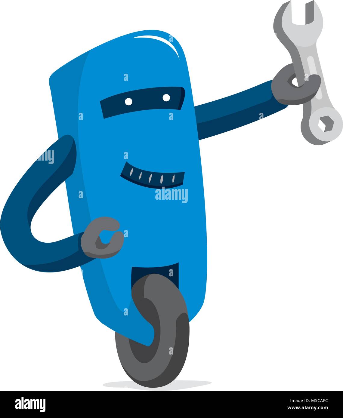 Cartoon illustration of support robot holding a wrench Stock Vector
