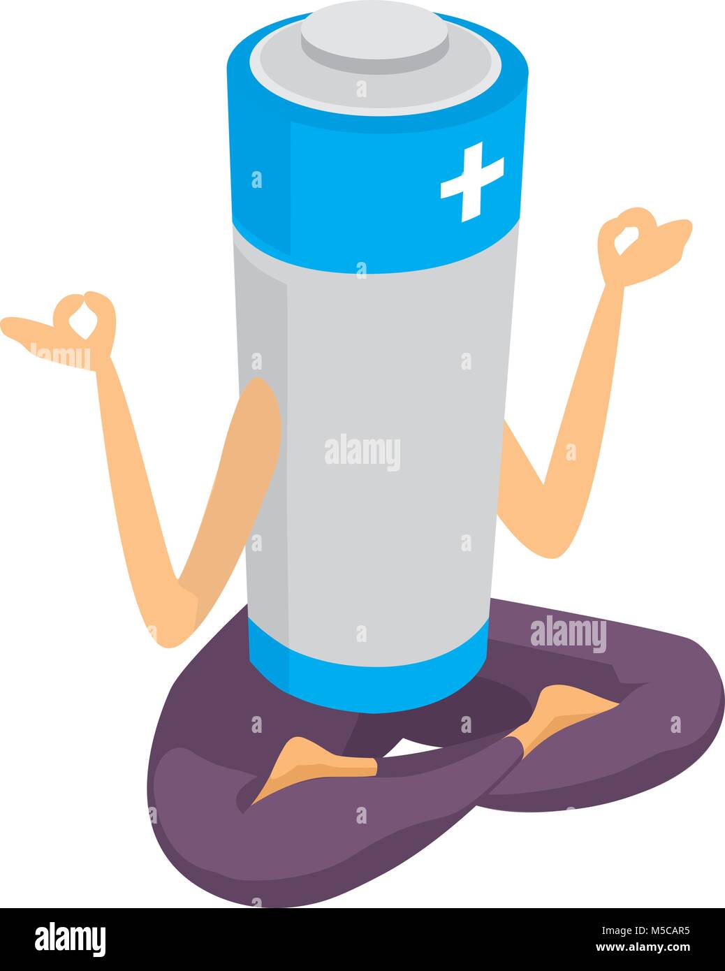 Cartoon illustration of positive energy battery practising yoga Stock  Vector Image & Art - Alamy