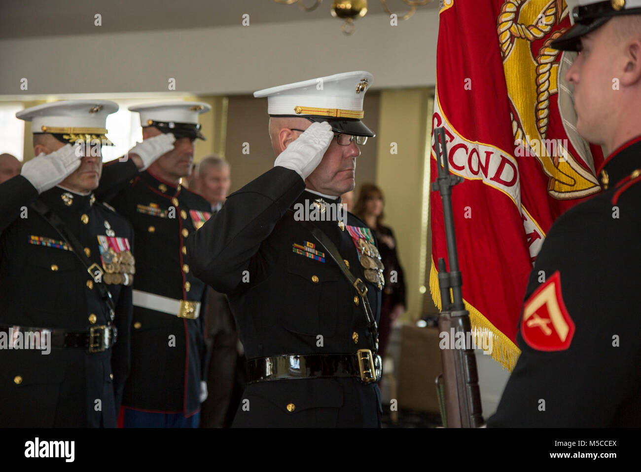 U.S. Marine Corps CWO5 Christian P. Wade, gunner, 2nd Marine Division (2d MARDIV) retires after 30 years of faithful service at Camp Lejeune, N.C., Feb. 9, 2018. The retirement ceremony was held to honor Wade for his honorable active service to the United States Marine Corps. (U.S. Marine Corps Stock Photo