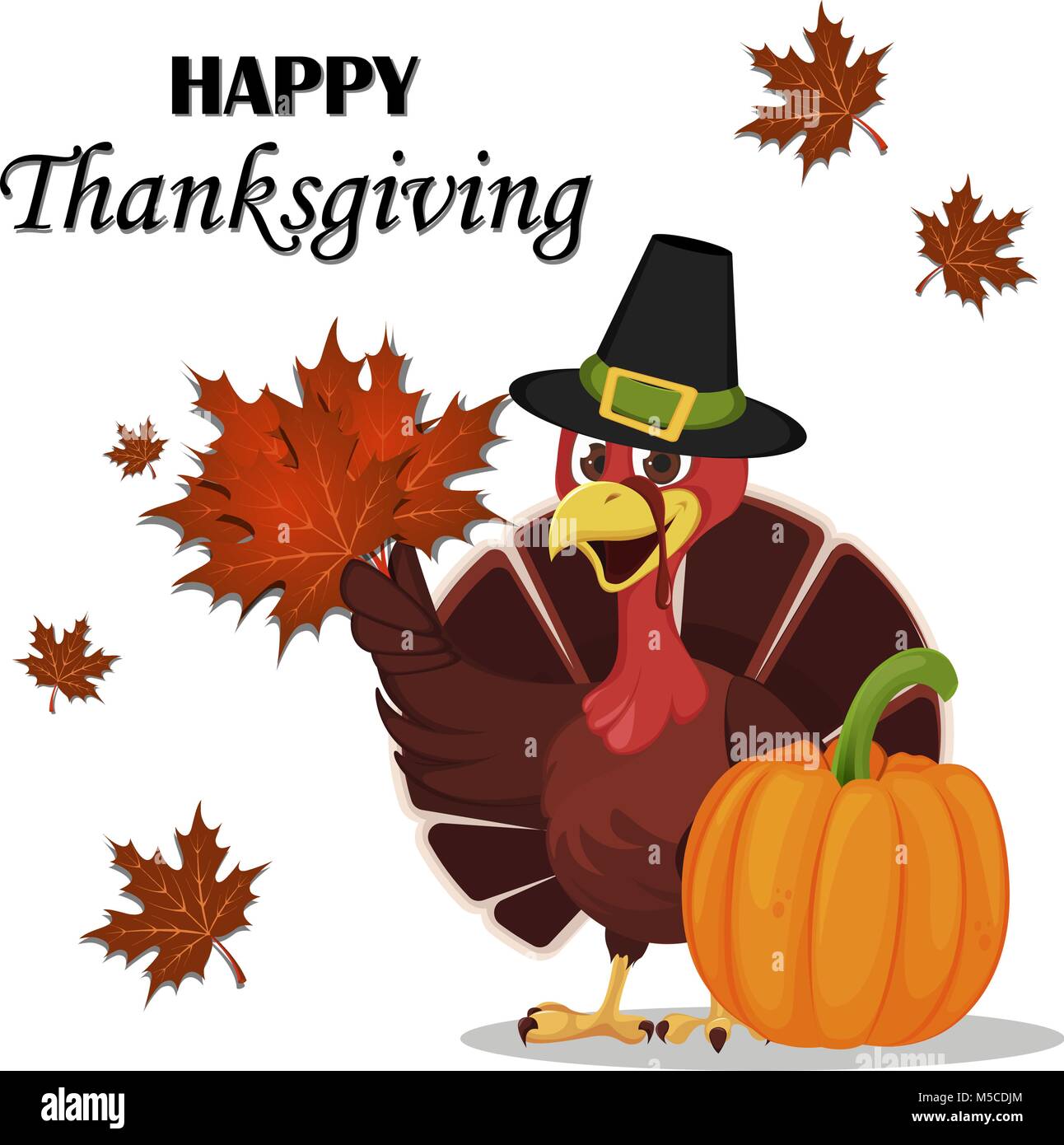 Thanksgiving greeting card with a turkey bird wearing a Pilgrim hat and ...