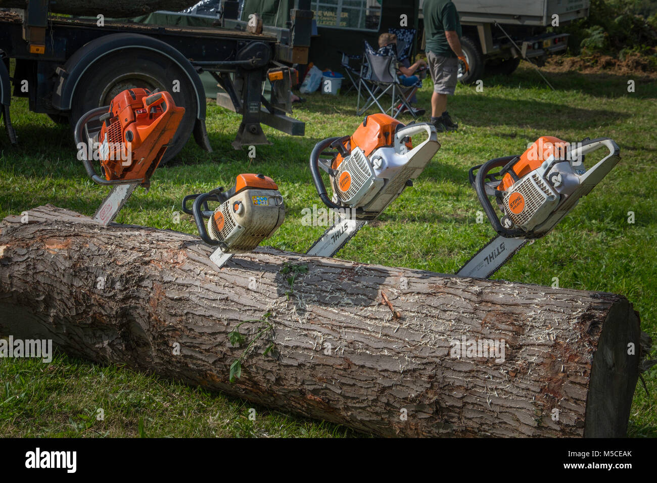 Chain saws at a Country show. Stock Photo