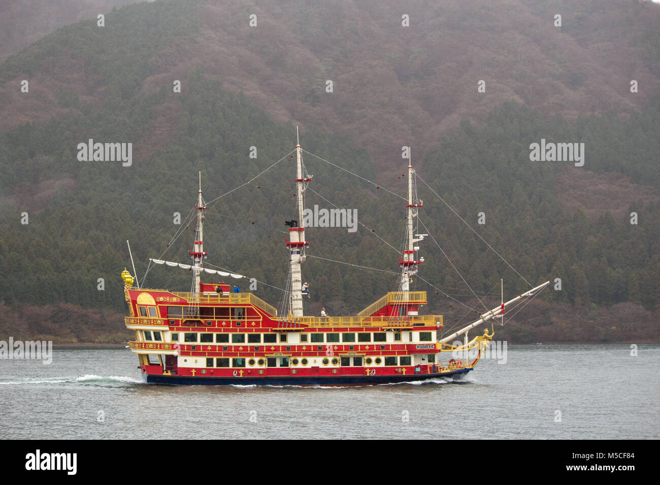 A Pirate Ship Crossing Lake Ashi Hakone In Japan Stock Photo Alamy