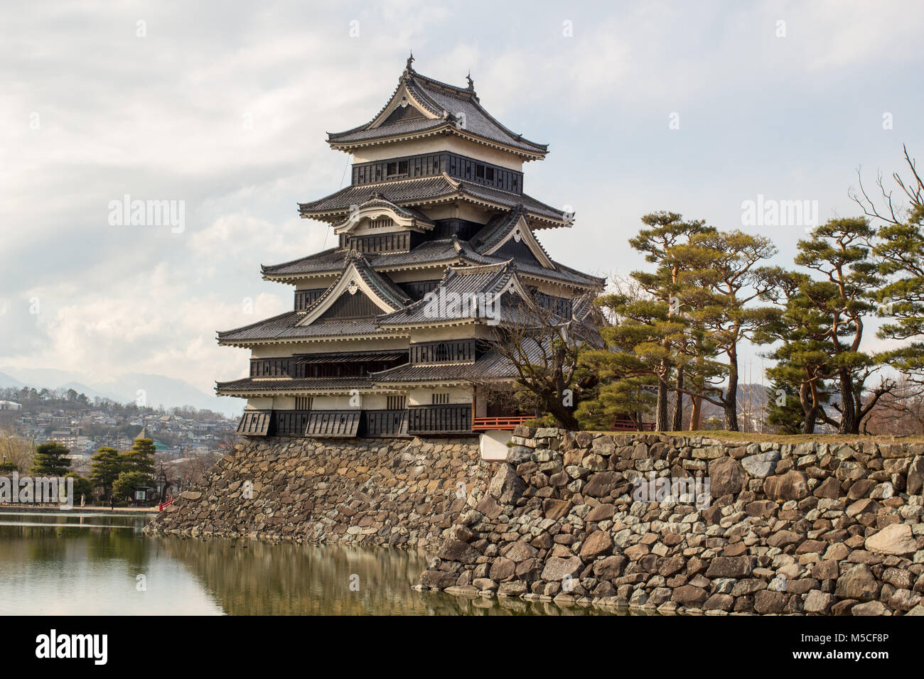 Matsumoto Castle is one of Japan's premier historic castles, The building is also known as the 'Crow Castle' due to it's black exterior. Stock Photo