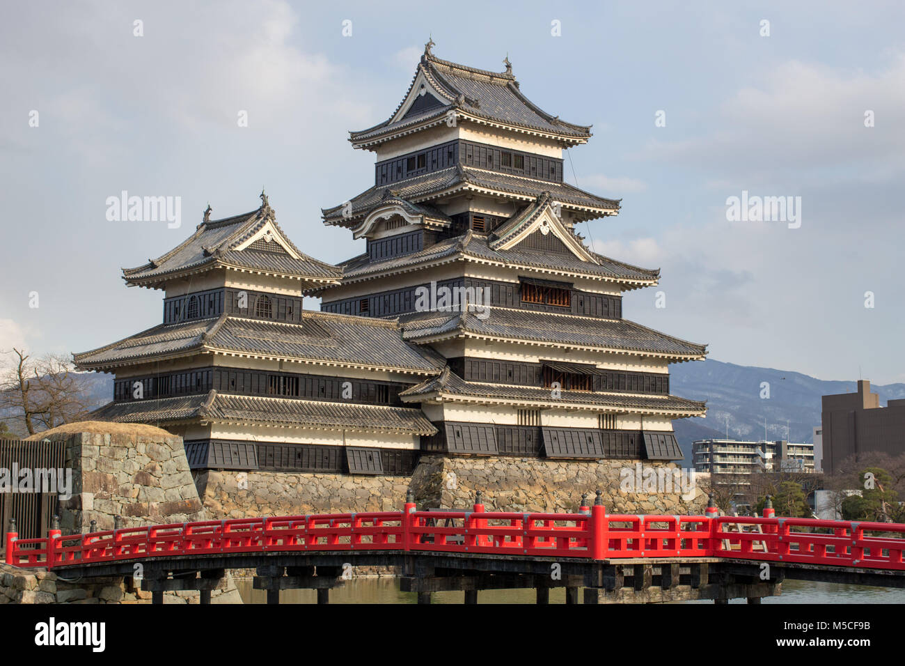 Matsumoto Castle is one of Japan's premier historic castles, The building is also known as the 'Crow Castle' due to it's black exterior. Stock Photo