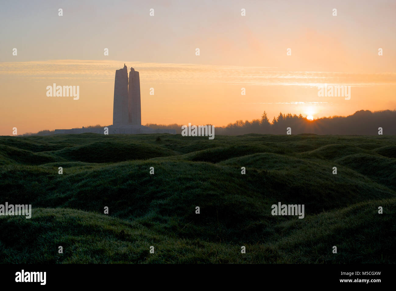 Sunrise at the Canadian National Vimy Memorial, Vimy Ridge, France Stock Photo