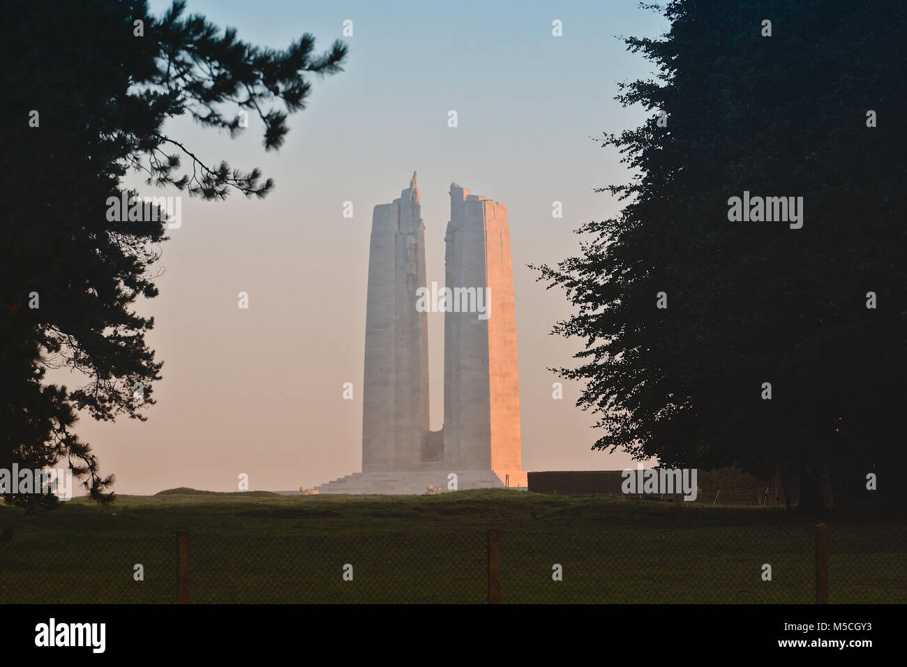 Sunrise at the Canadian National Vimy Memorial, Vimy Ridge, France Stock Photo