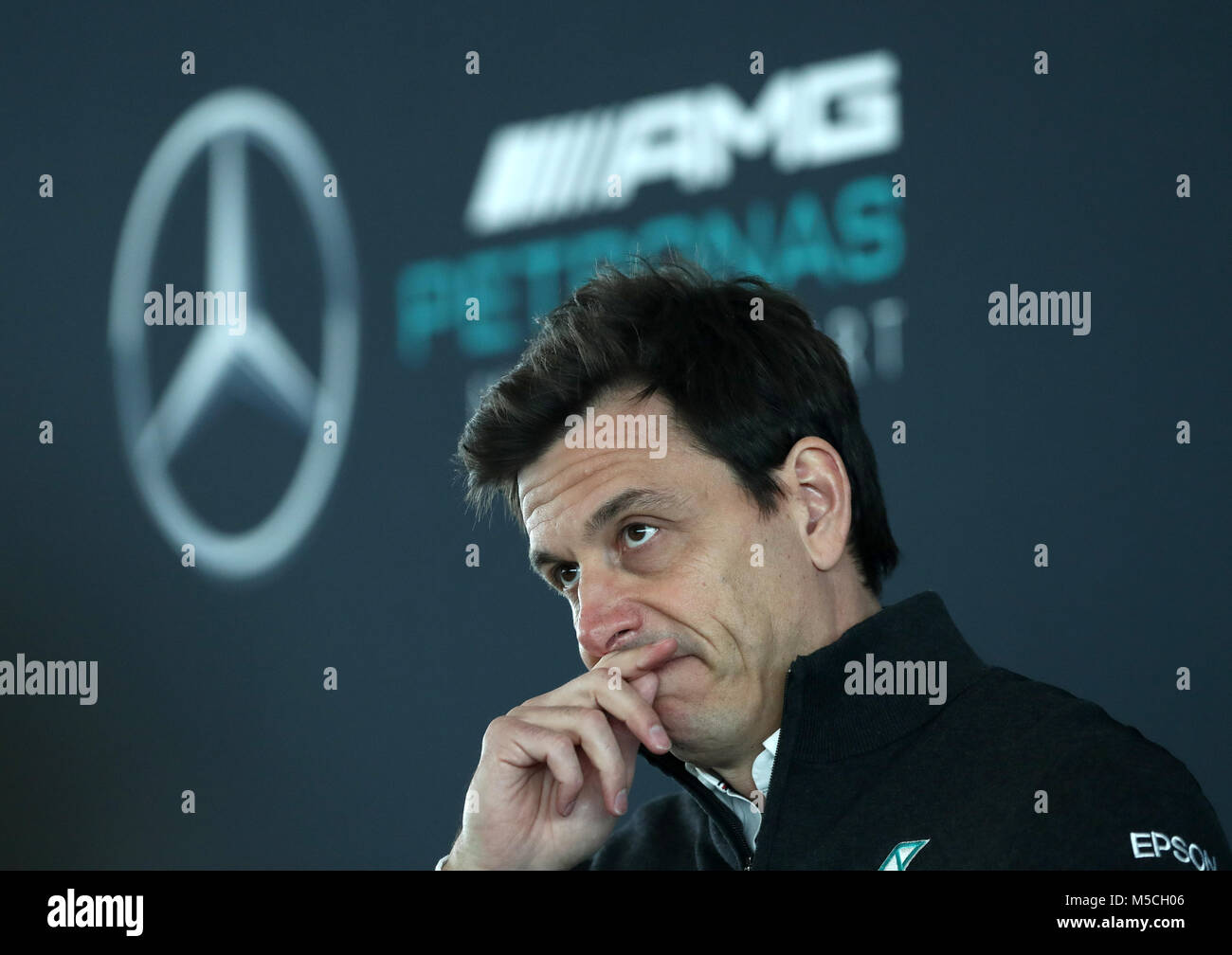 Mercedes team principal Toto Wolff during the Mercedes-AMG F1 2018 car launch at Silverstone, Towcester. Stock Photo