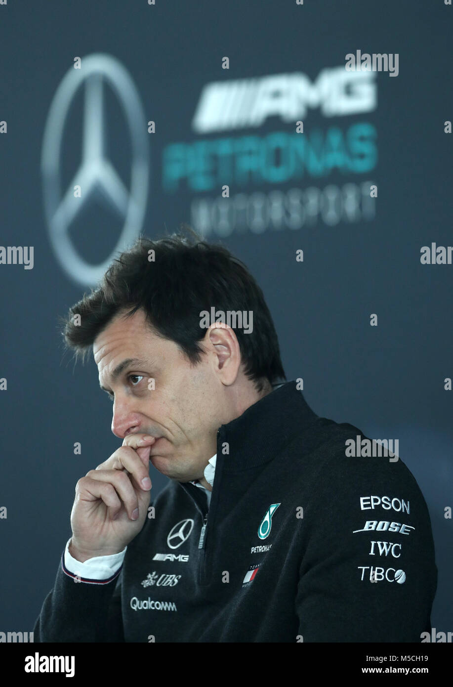 Mercedes team principal Toto Wolff during the Mercedes-AMG F1 2018 car launch at Silverstone, Towcester. Stock Photo