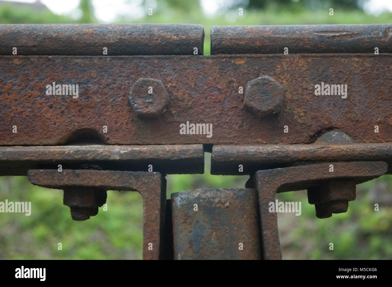 railing made of railway tracks Stock Photo Alamy
