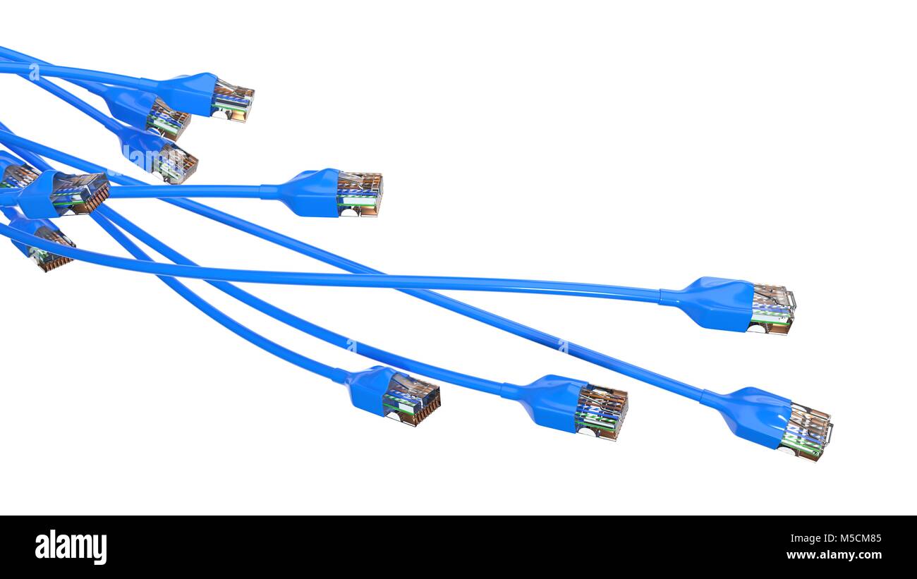 twisting blue cables. conceptual 3d illustration of