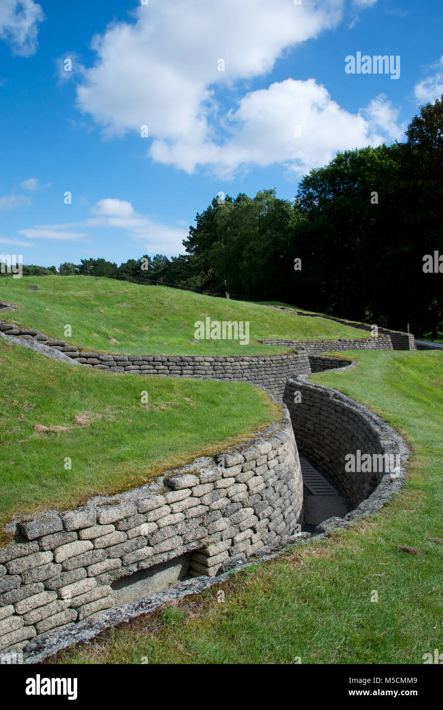 Preserved trenches from the Battle of Vimy Ridge at the Canadian National Vimy Memorial, France Stock Photo